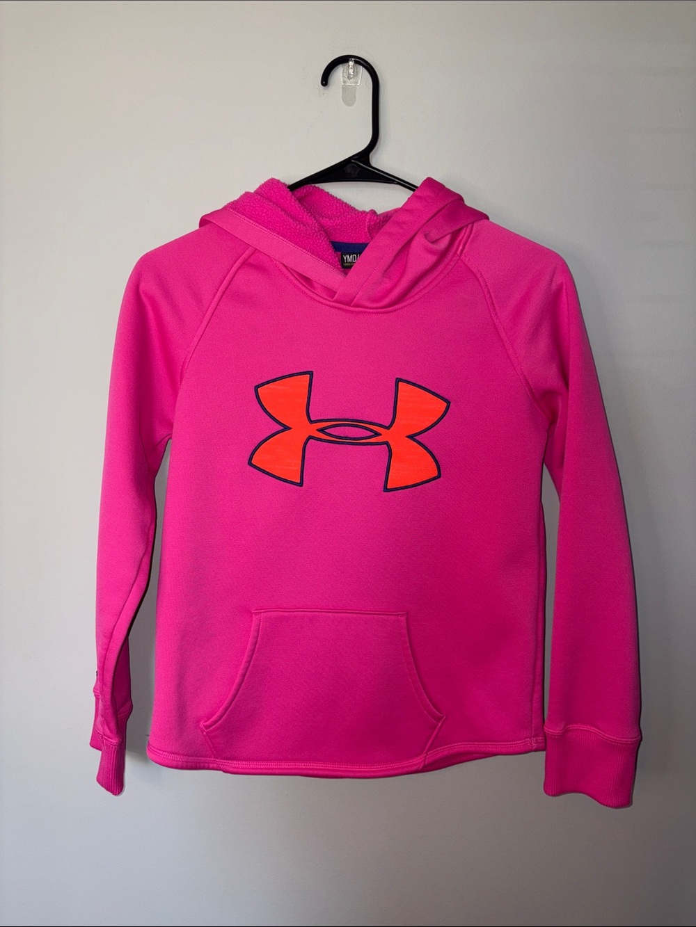 Under Armour Girls Hot Pink Hoodie with Orange Logo Youth M